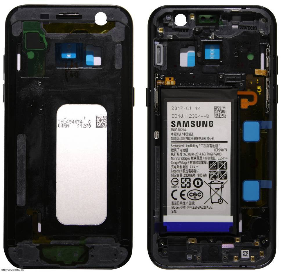Samsung Galaxy A3 2017 SM-A320F Black Replacement Middle Chassis Cover Fascia Housing Side Buttons & Battery