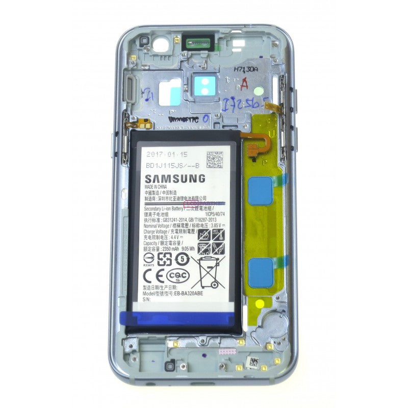 Samsung Galaxy A3 2017 SM-A320F Blue Replacement Middle Chassis Cover Fascia Housing Side Buttons & Battery