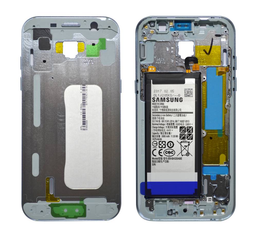 Samsung Galaxy A5 2017 SM-A520F Blue Replacement Middle Chassis Cover Fascia Housing Side Buttons & Battery