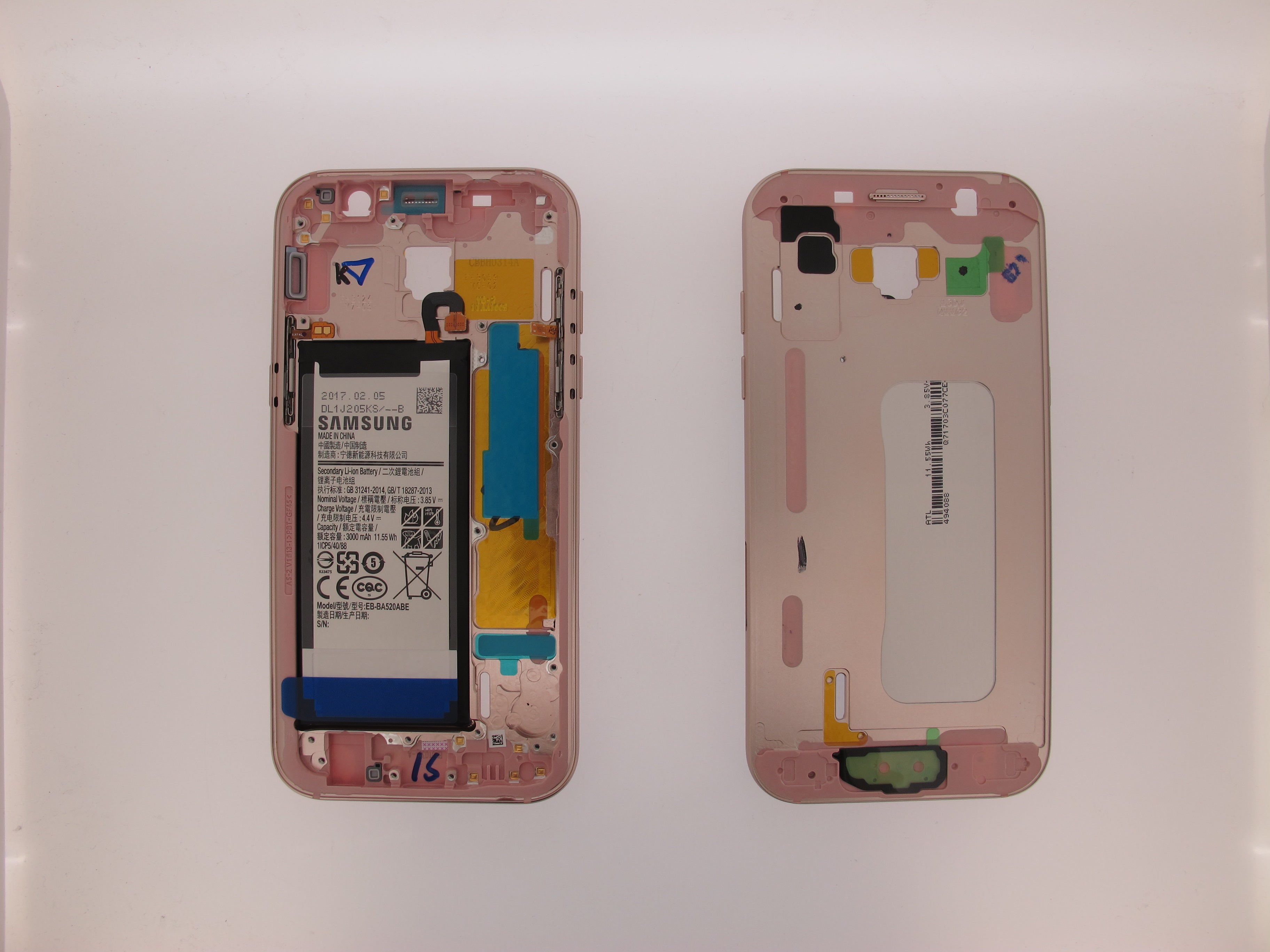 Samsung Galaxy A5 2017 SM-A520F Pink Replacement Middle Chassis Cover Fascia Housing Side Buttons & Battery