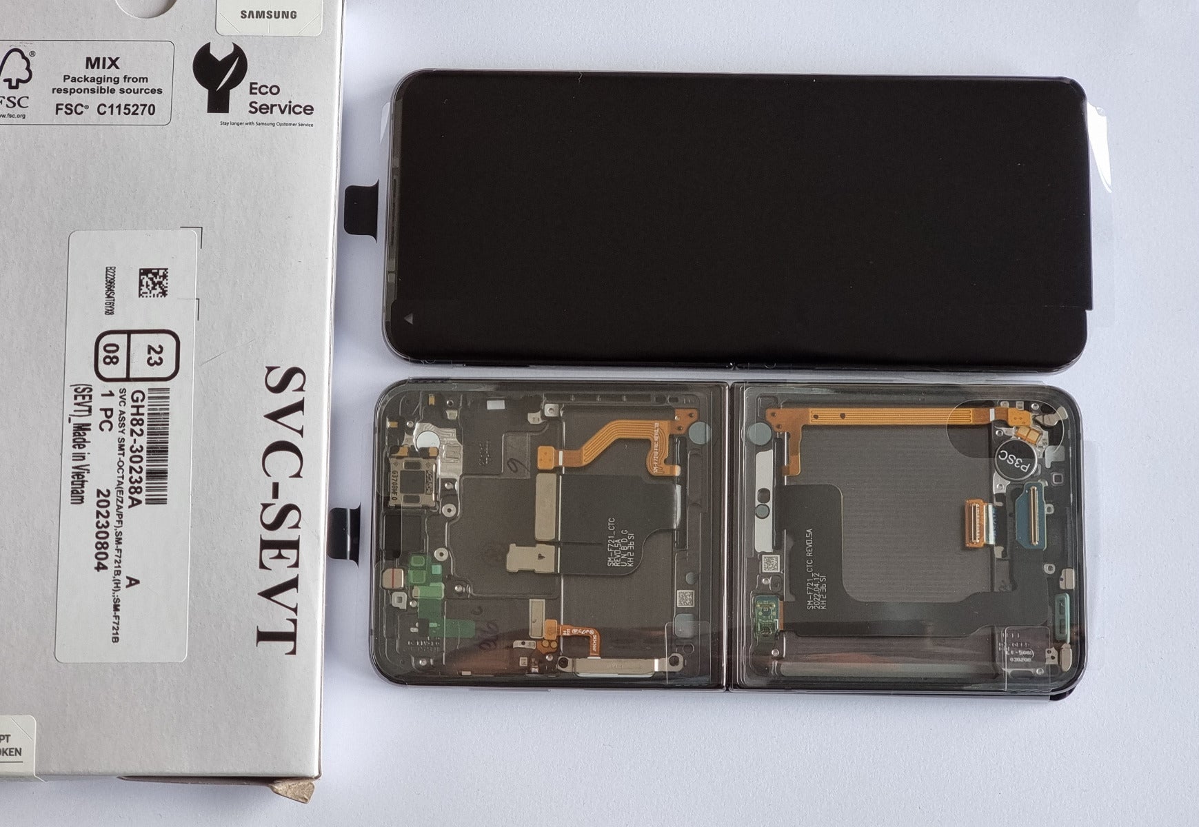 Samsung Galaxy Flip4 5G SM-F721 Lcd Touch Screen Display Complete Original Genuine Graphite Grey With Frame