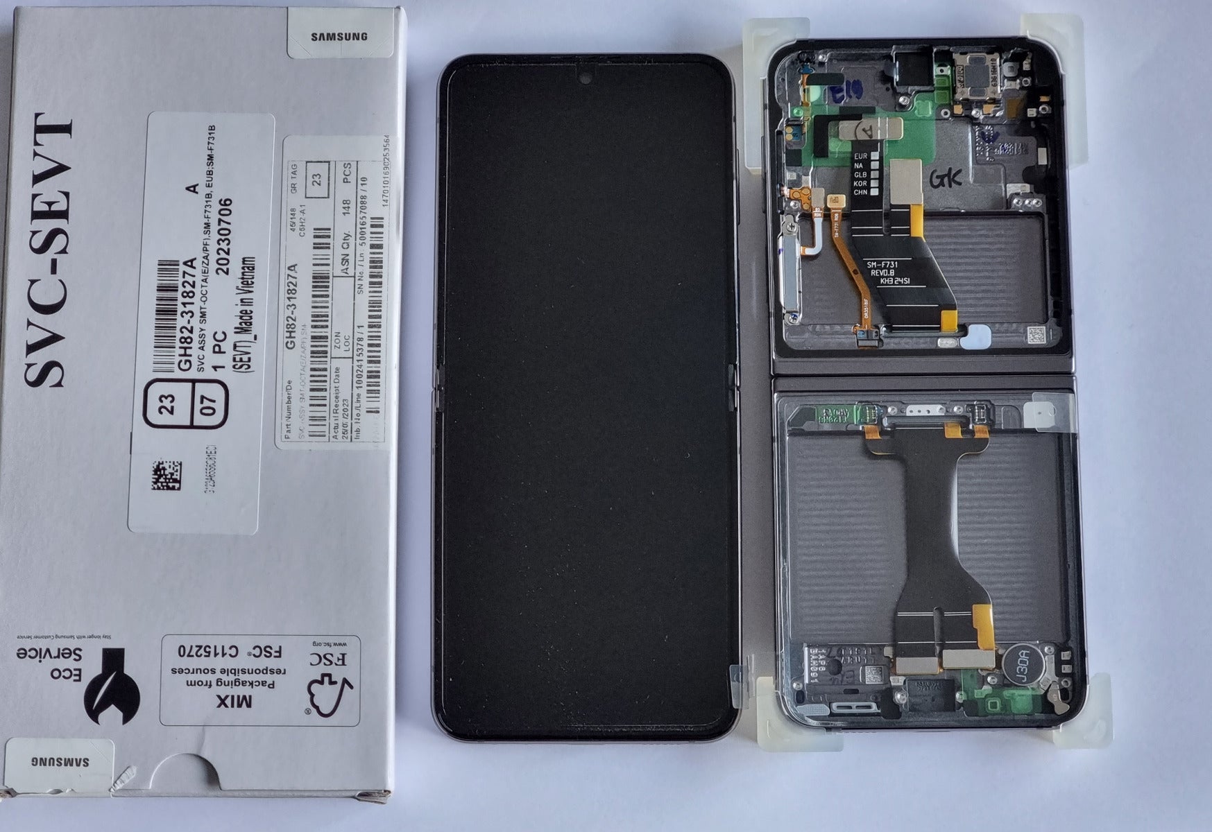 Samsung Galaxy Flip5 5G SM-F731 Lcd Touch Screen Display Complete Original Genuine Graphite Grey With Frame
