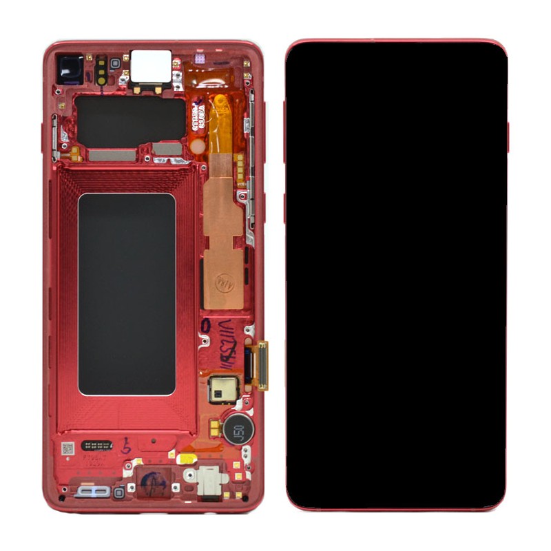 Samsung Galaxy S10 SM-G973F Lcd Touch Screen Display Complete Original Genuine Cardinal Red With Frame