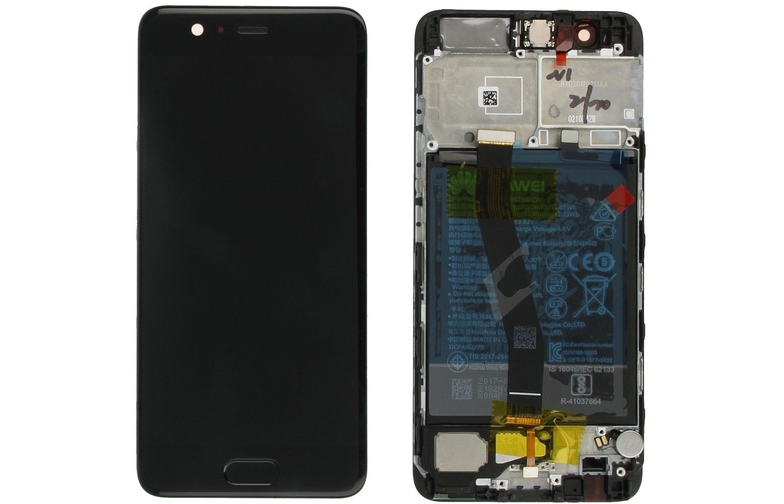 Huawei P10 Lcd Screen Display Digitizer Touch Original Genuine Complete Replacement Black With Battery + Frame