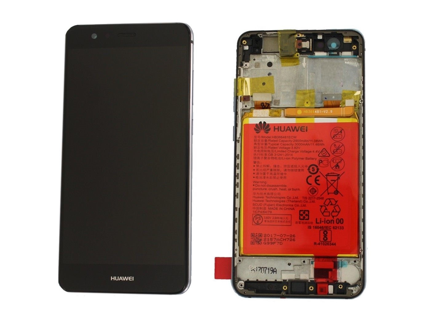 Huawei P20 Lite Lcd Screen Display Digitizer Touch Original Genuine Complete Replacement Black With Battery + Frame
