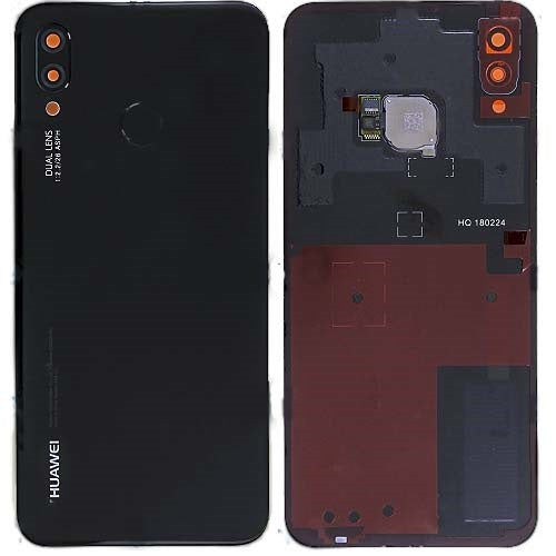 Huawei P20 Lite Back Rear Battery Cover Chassis Frame Housing Original Genuine Complete Replacement Black + Fingerprint Reader