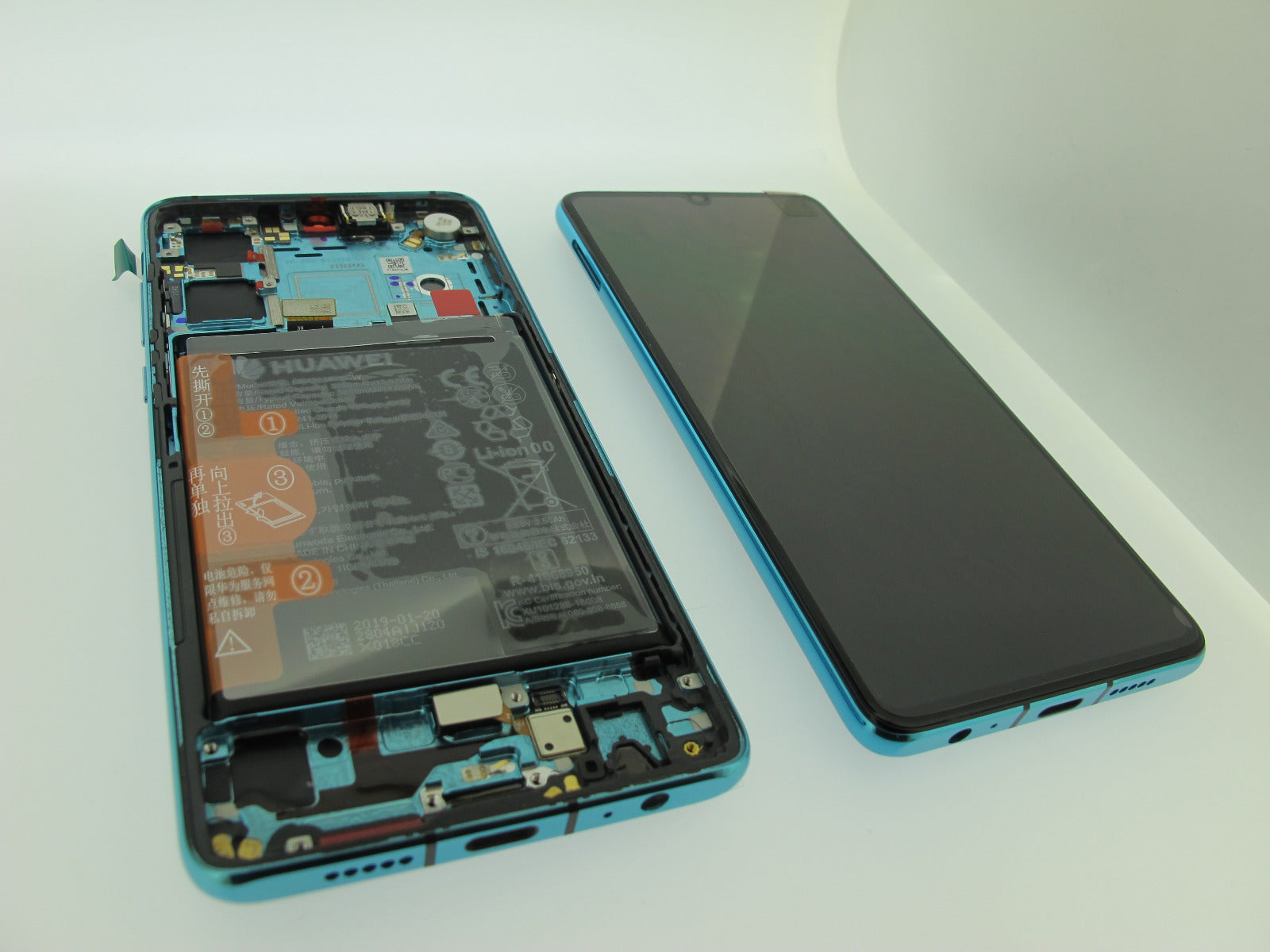 Huawei P30 Lcd Screen Display Digitizer Touch Original Genuine Complete Replacement Aurora Blue With Battery + Frame