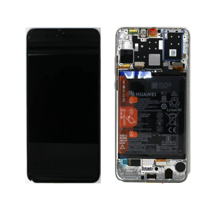 Huawei P30 Lite Lcd Screen Display Digitizer Touch Original Genuine Complete Replacement White With Battery + Frame