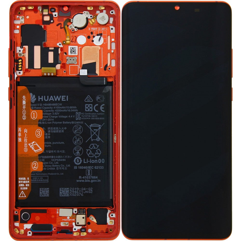 Huawei P30 Pro Lcd Screen Display Digitizer Touch Original Genuine Complete Replacement Amber Sunrise With Battery + Frame