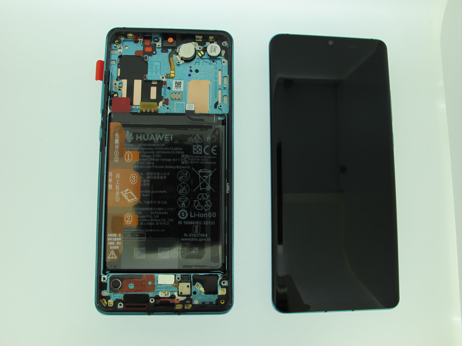 Huawei P30 Pro Lcd Screen Display Digitizer Touch Original Genuine Complete Replacement Aurora Blue With Battery + Frame