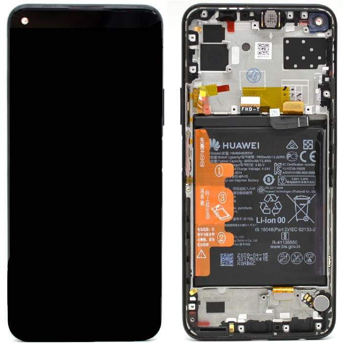 Huawei P40 Lite 5G Black Lcd Screen Display Digitizer Touch Original Genuine Complete Replacement With Battery + Frame