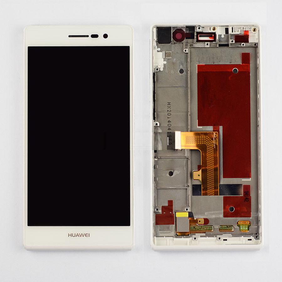 Huawei Ascend P7 Lcd Screen Display Digitizer Touch Original Genuine Complete Replacement White With Frame