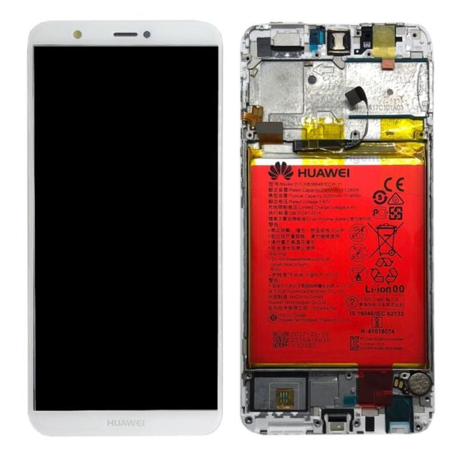 Huawei P Smart Lcd Screen Display Digitizer Touch Original Genuine Complete Replacement White Gold With Battery + Frame
