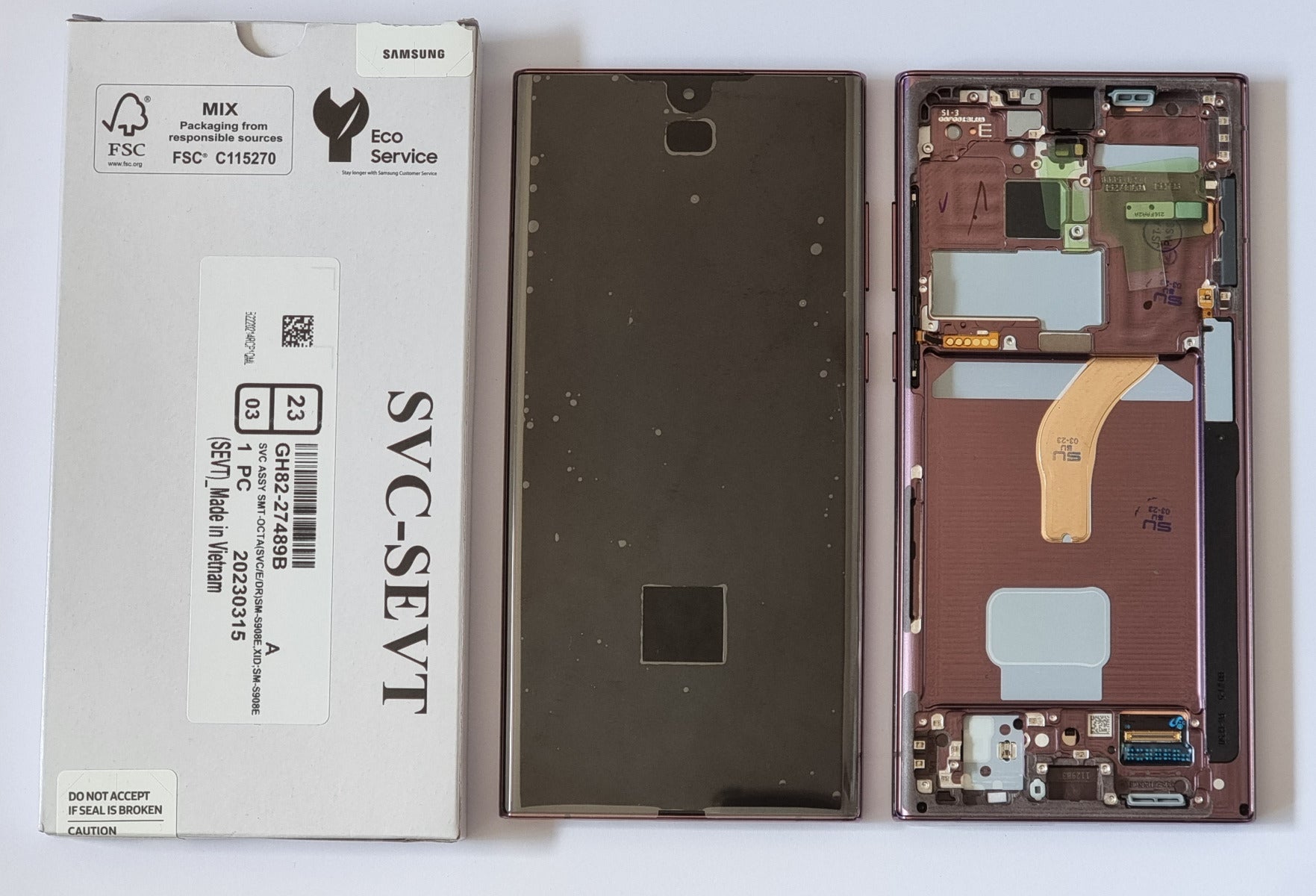 Samsung Galaxy S22 Ultra 5G S908 Lcd Touch Screen Display Complete Original Genuine Burgundy With Frame