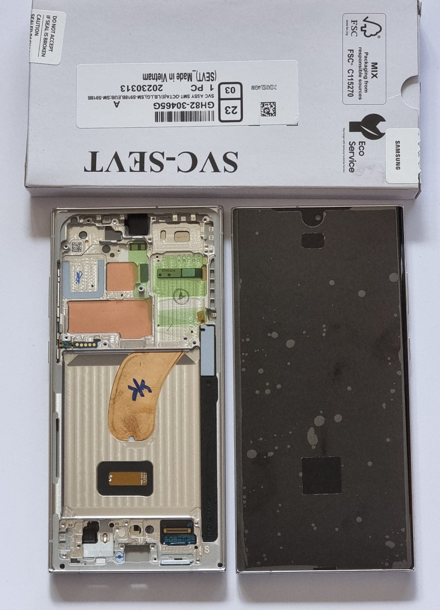 Samsung Galaxy S23 Ultra 5G S918 Lcd Touch Screen Display Complete Original Genuine Skye Blue Lime Silver Frame