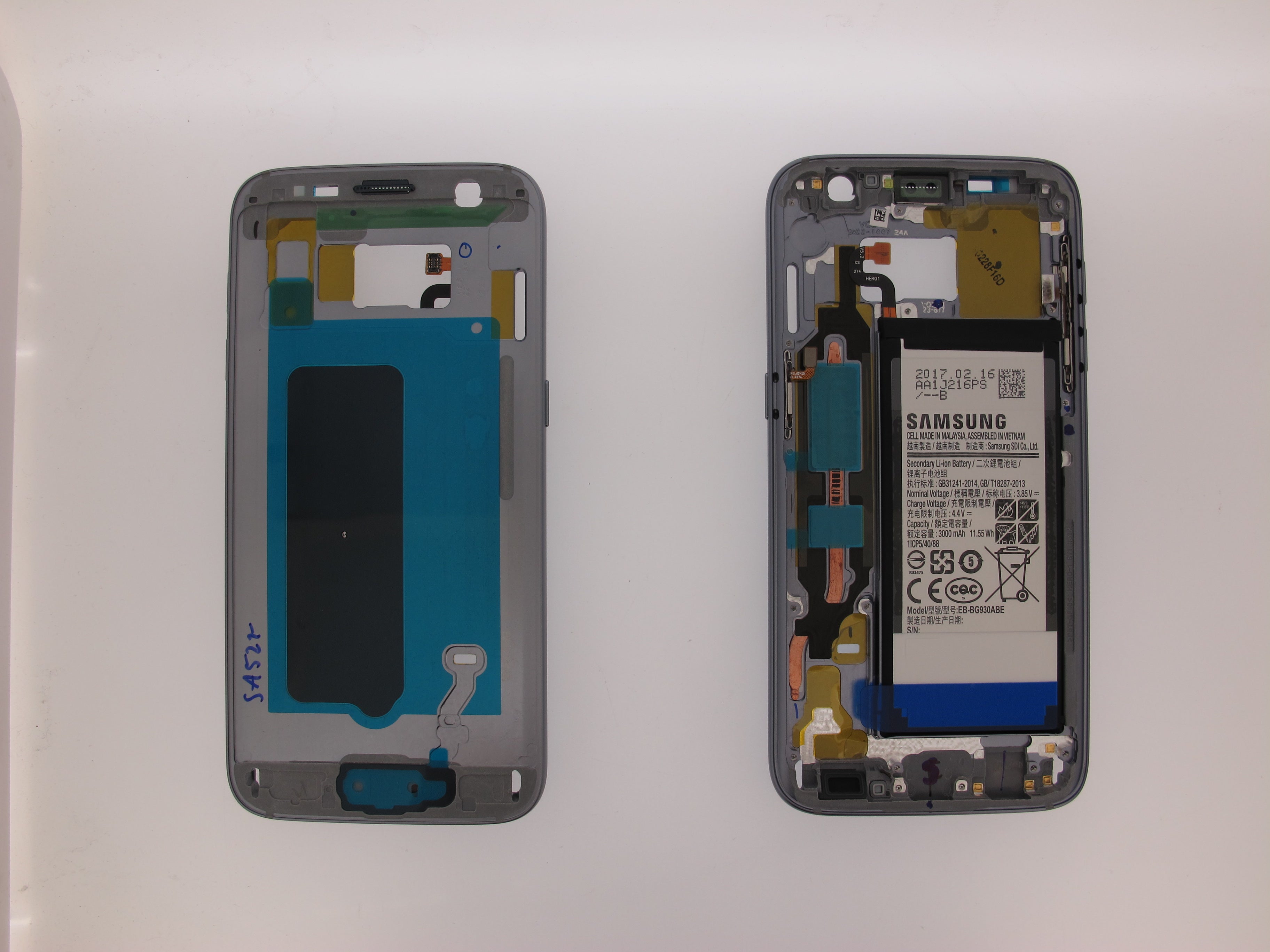 Samsung Galaxy S7 SM-G930F Black Replacement Middle Chassis Cover Fascia Housing Side Buttons & Battery