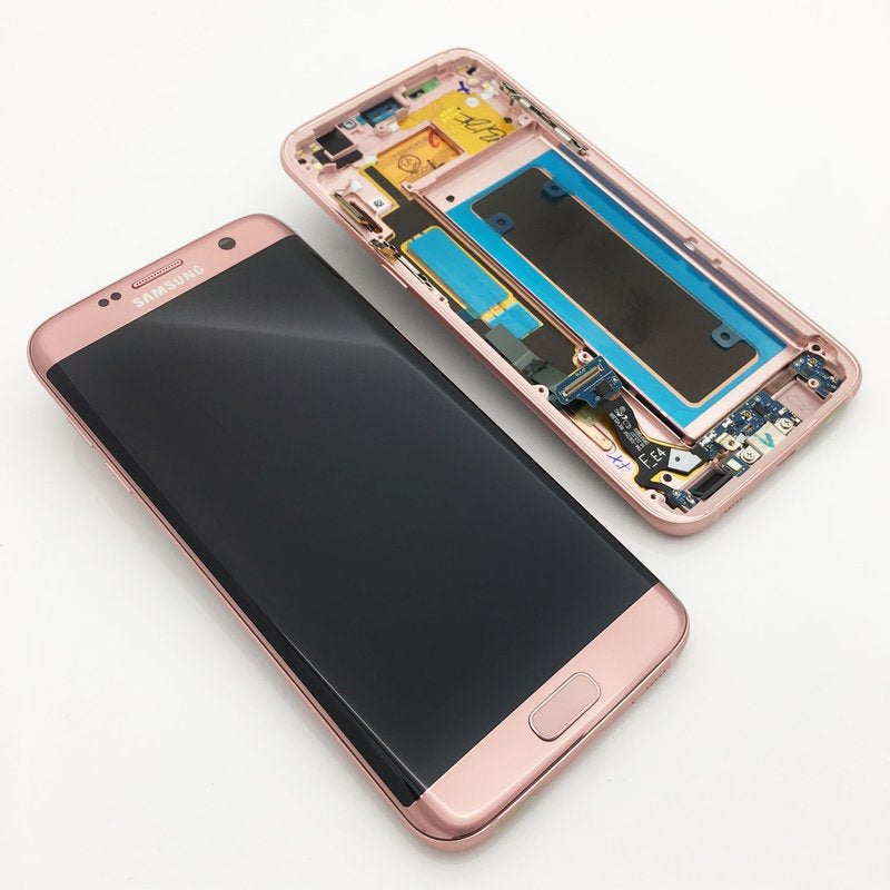 Samsung Galaxy S7 Edge SM-G935F Lcd Touch Screen Display Complete Original Genuine Pink Gold With Frame