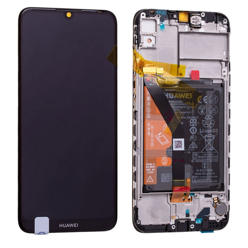 Huawei Y6 2019 Lcd Screen Display Digitizer Touch Original Genuine Complete Replacement Black With Battery + Frame